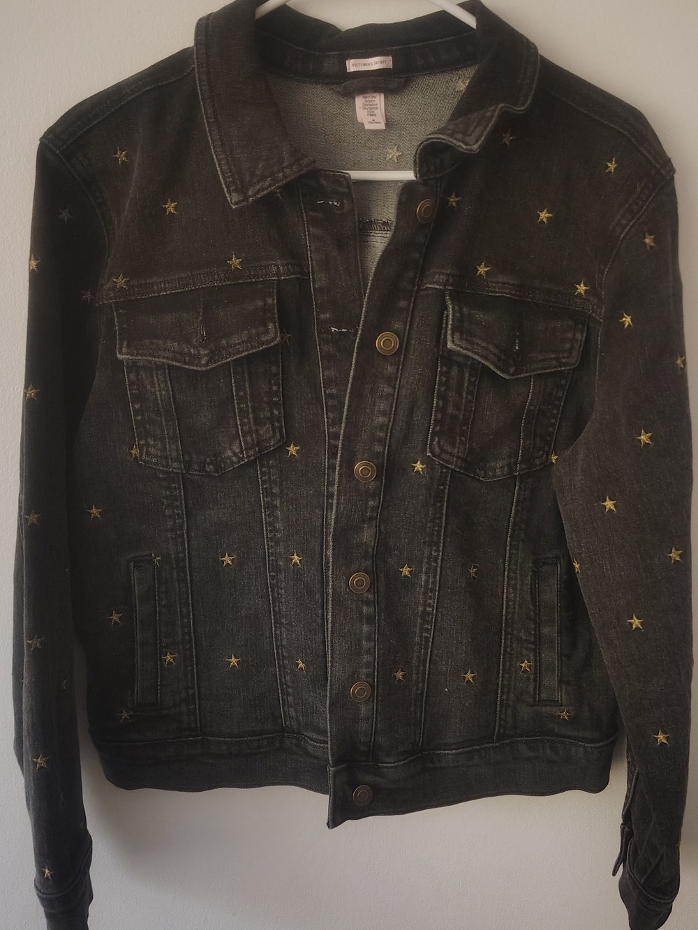 Victoria's Secret Black Embroidered Star Denim Jacket